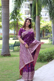 Vsaree Purple Raw Silk Saree With All over weaving Butties And weving pallu and Blouse