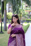 Vsaree Purple Raw Silk Saree With All over weaving Butties And weving pallu and Blouse