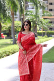 Vsaree Red Raw Silk Saree With All over weaving Butties And weving pallu and Blouse