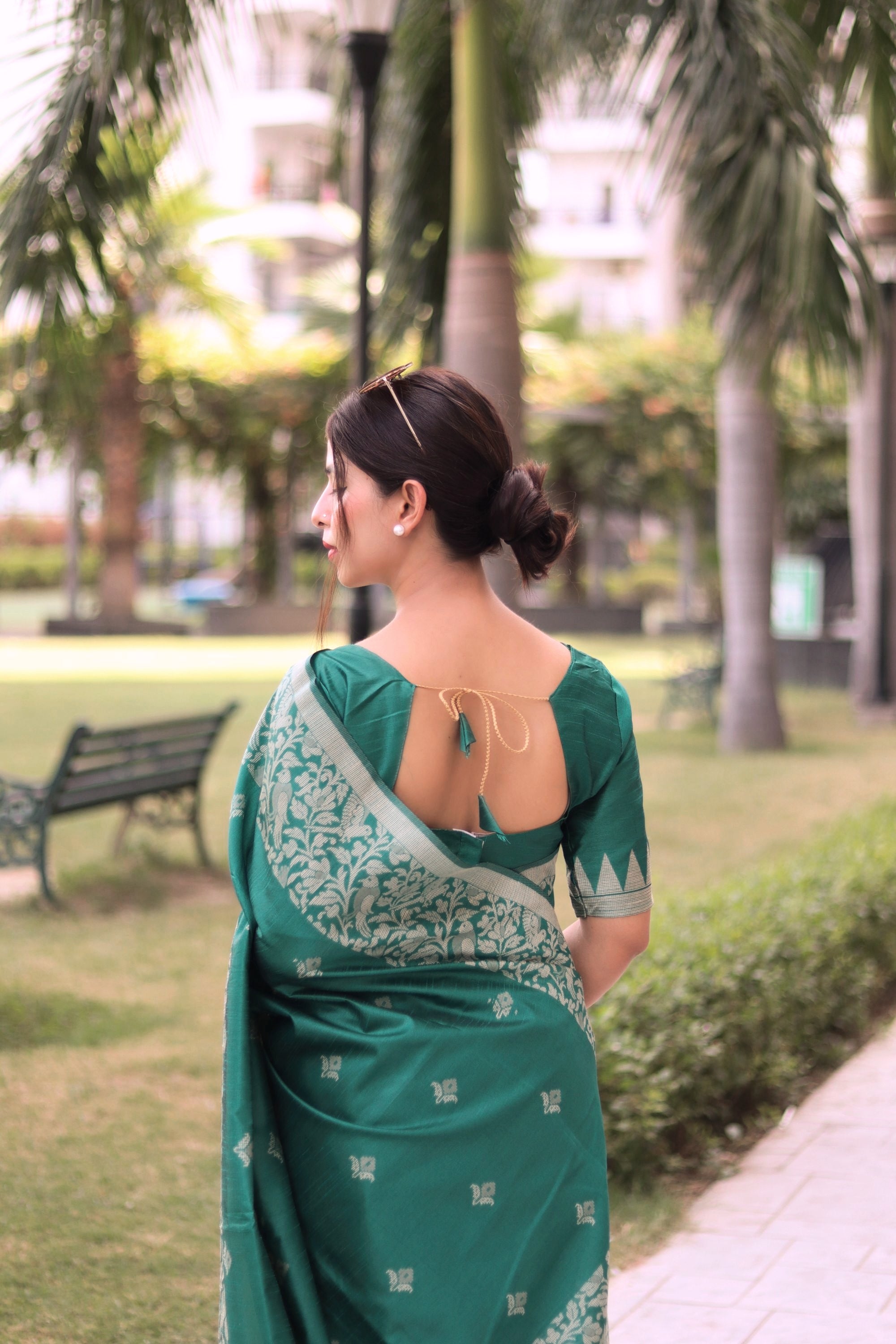 Vsaree Teal Raw Silk Saree With All over weaving Butties And weving pallu and Blouse