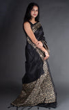 Vsaree Black Raw Silk Saree With Rich Pallu and Contrast Blouse Piece For Women