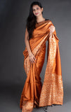 Vsaree Brown Raw Silk Saree With Rich Pallu and Contrast Blouse Piece For Women