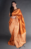 Vsaree Brown Raw Silk Saree With Rich Pallu and Contrast Blouse Piece For Women