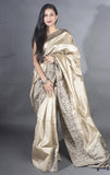 Vsaree Cream  Raw Silk Saree With Rich Pallu and Contrast Blouse Piece For Women