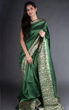 Vsaree Green Raw Silk Saree With Rich Pallu and Contrast Blouse Piece For Women