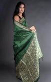 Vsaree Green Raw Silk Saree With Rich Pallu and Contrast Blouse Piece For Women