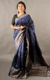 Vsaree Navy Blue Raw Silk Saree With Rich Pallu and Contrast Blouse Piece For Women