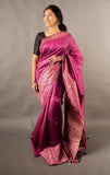 Vsaree Rani Pink Raw Silk Saree With Rich Pallu and Contrast Blouse Piece For Women