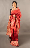 Vsaree Red Raw Silk Saree With Rich Pallu and Contrast Blouse Piece For Women