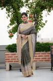 Vsaree Green Tussar Print Soft Saree with Zari Border And Printed pallu with printed Blouse