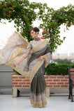 Vsaree Green Tussar Print Soft Saree with Zari Border And Printed pallu with printed Blouse