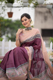 Vsaree Purple Tussar Print Soft Saree with Zari Border And Printed pallu with printed Blouse