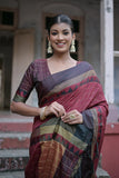 Vsaree Maroon Raw Silk Saree With Rich Pallu and Contrast Blouse Piece For Women