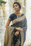 Vsaree Navy Blue Katan Silk Saree With zari weaving pallu Or Border And Blouse