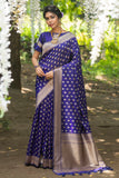 Vsaree Blue Katan Silk Saree With zari weaving pallu Or Border And BlouseBlue