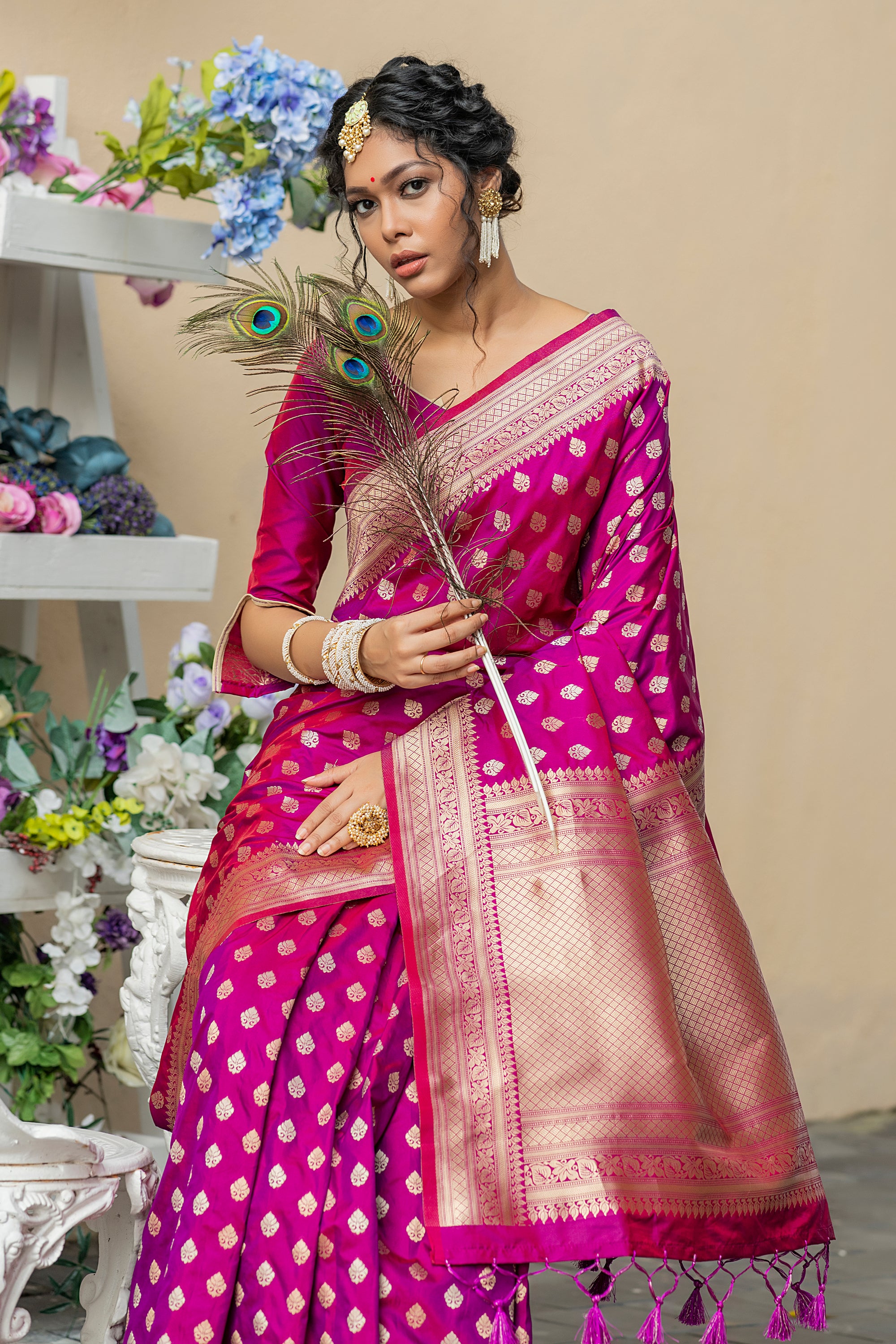 Vsaree Pink Katan Silk Saree With zari weaving pallu Or Border And Blouse