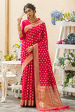 Vsaree Rani Pink Katan Silk Saree With zari weaving pallu Or Border And Blouse