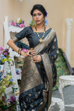 Vsaree Black Katan Silk Saree With zari weaving pallu Or Border And Blouse