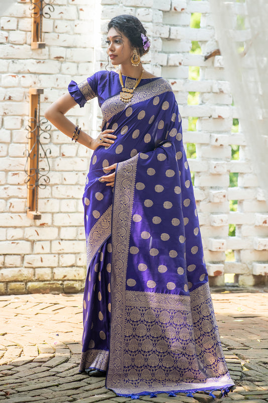 Vsaree Blue Katan Silk Saree With zari weaving pallu Or Border And Blouse