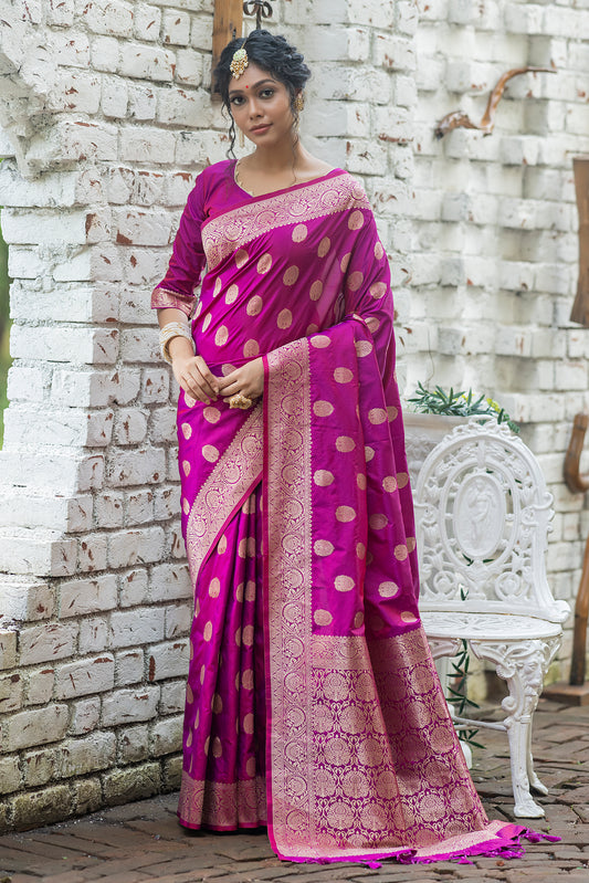 Vsaree Purple Katan Silk Saree With zari weaving pallu Or Border And Blouse