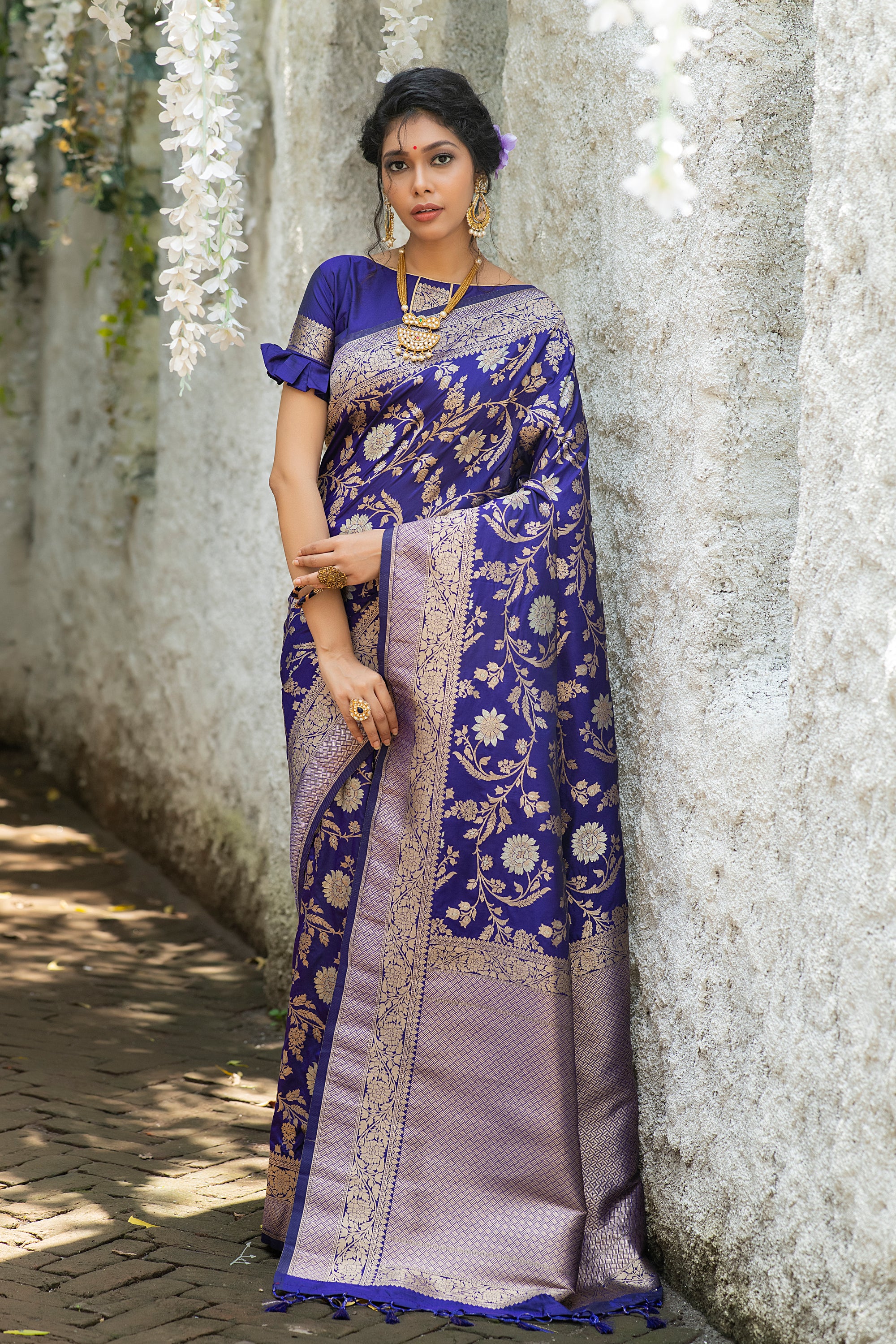 Vsaree Blue Katan Silk Saree With zari weaving pallu Or Border And Blouse