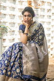 Vsaree Navy Blue Katan Silk Saree With zari weaving pallu Or Border And Blouse