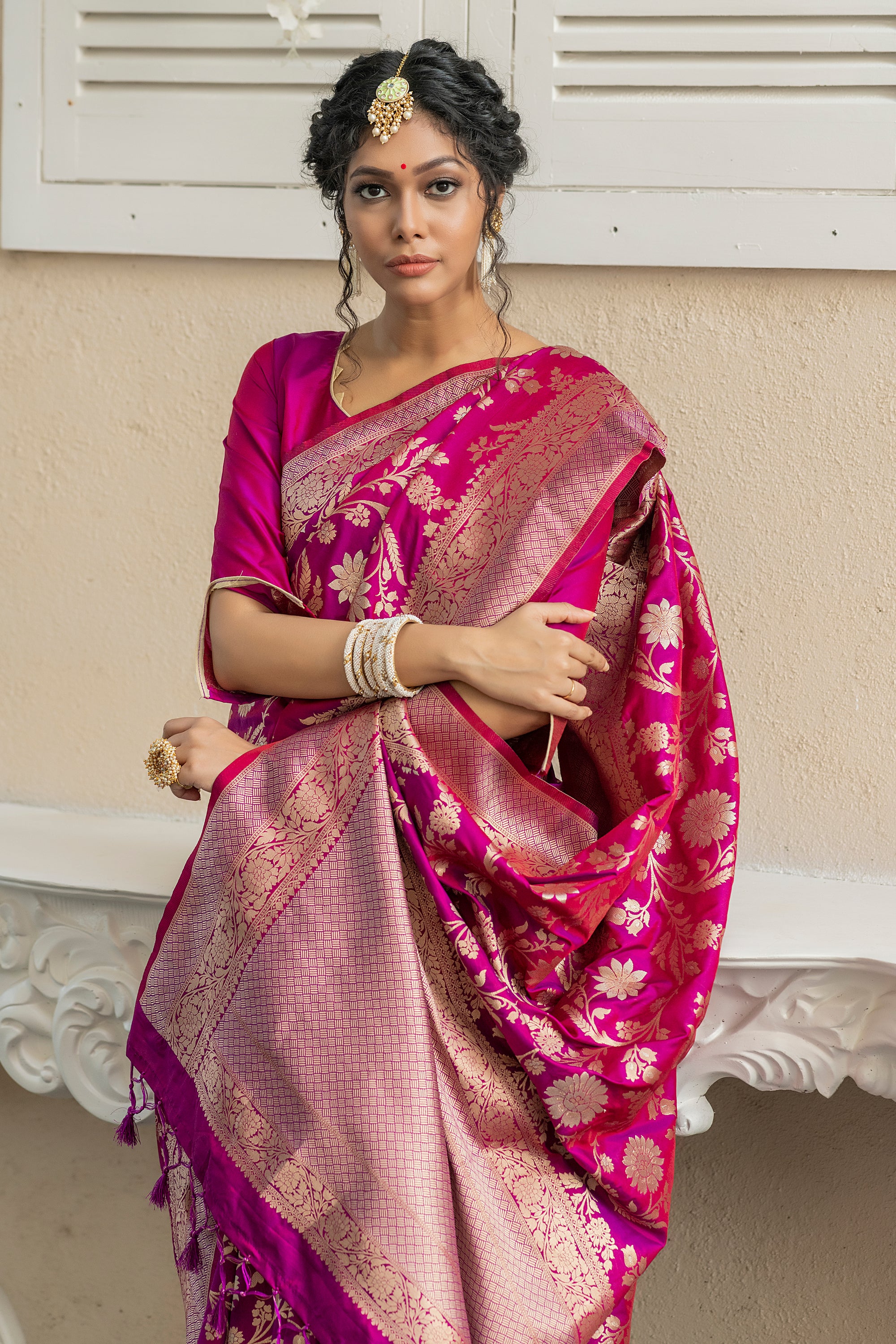 Vsaree Purple Katan Silk Saree With zari weaving pallu Or Border And Blouse