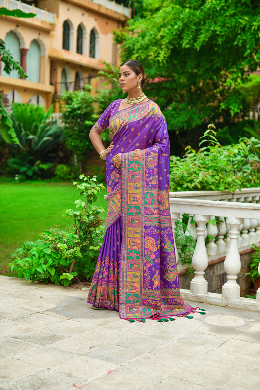 Vsaree Purple  Pashmina Silk Weaving Saree Pattern With Extraordinary Sunning Pallu With Blouse For Women