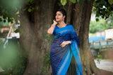 Vsaree Teal Raw Silk Saree With Rich Pallu and Contrast Blouse Piece For Women