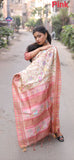 Vsaree Pink Tussar Silk Saree With Leriya Print And Zari Border With Kalamkari Pallu With Blouse