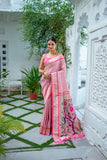 Vsaree Baby Pink Soft Kanjivaram Silk saree With Contrast Border And Rich Paithani Pallu With Blouse For Women