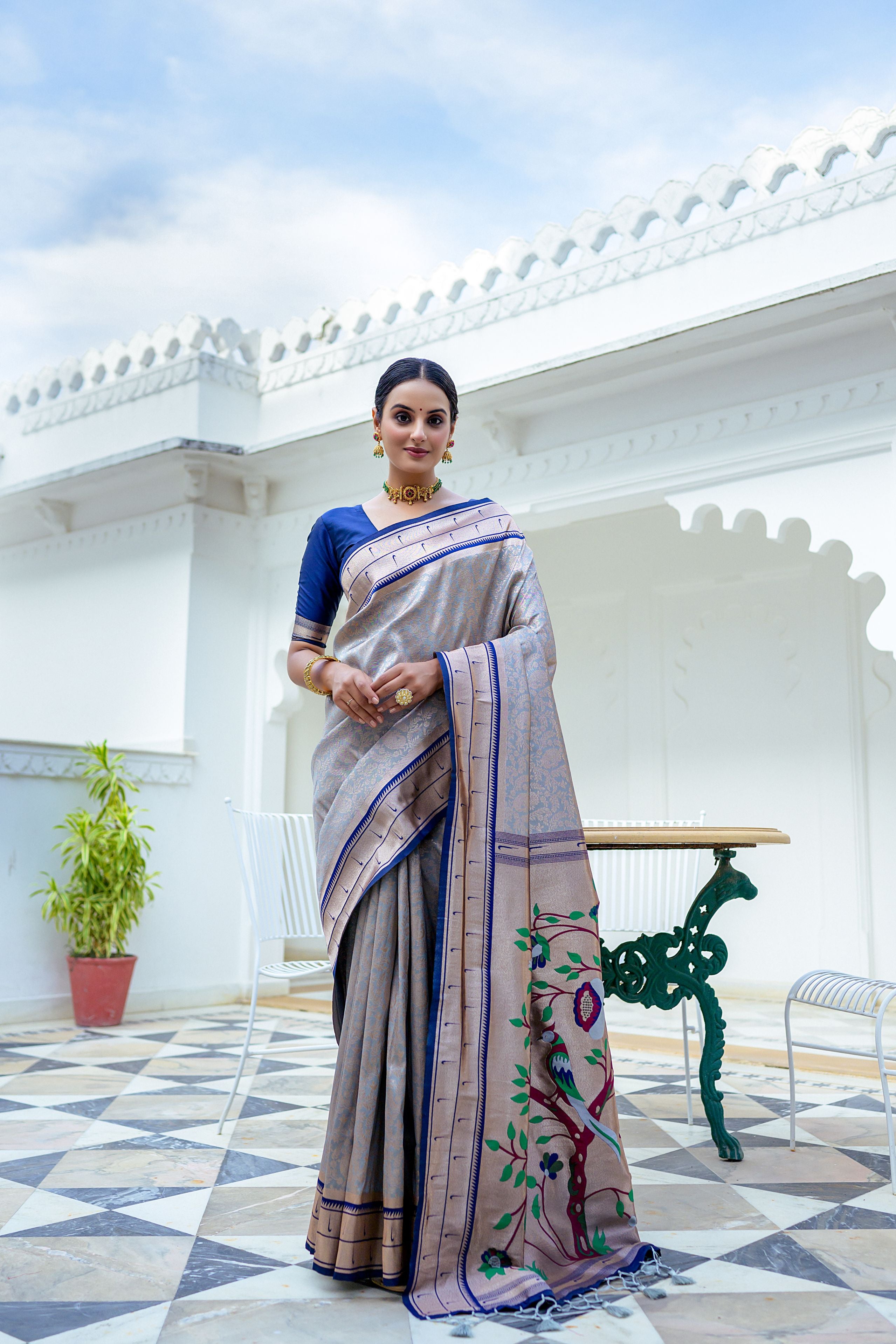 Vsaree Blue Soft Kanjivaram Silk saree With Contrast Border And Rich Paithani Pallu With Blouse For Women