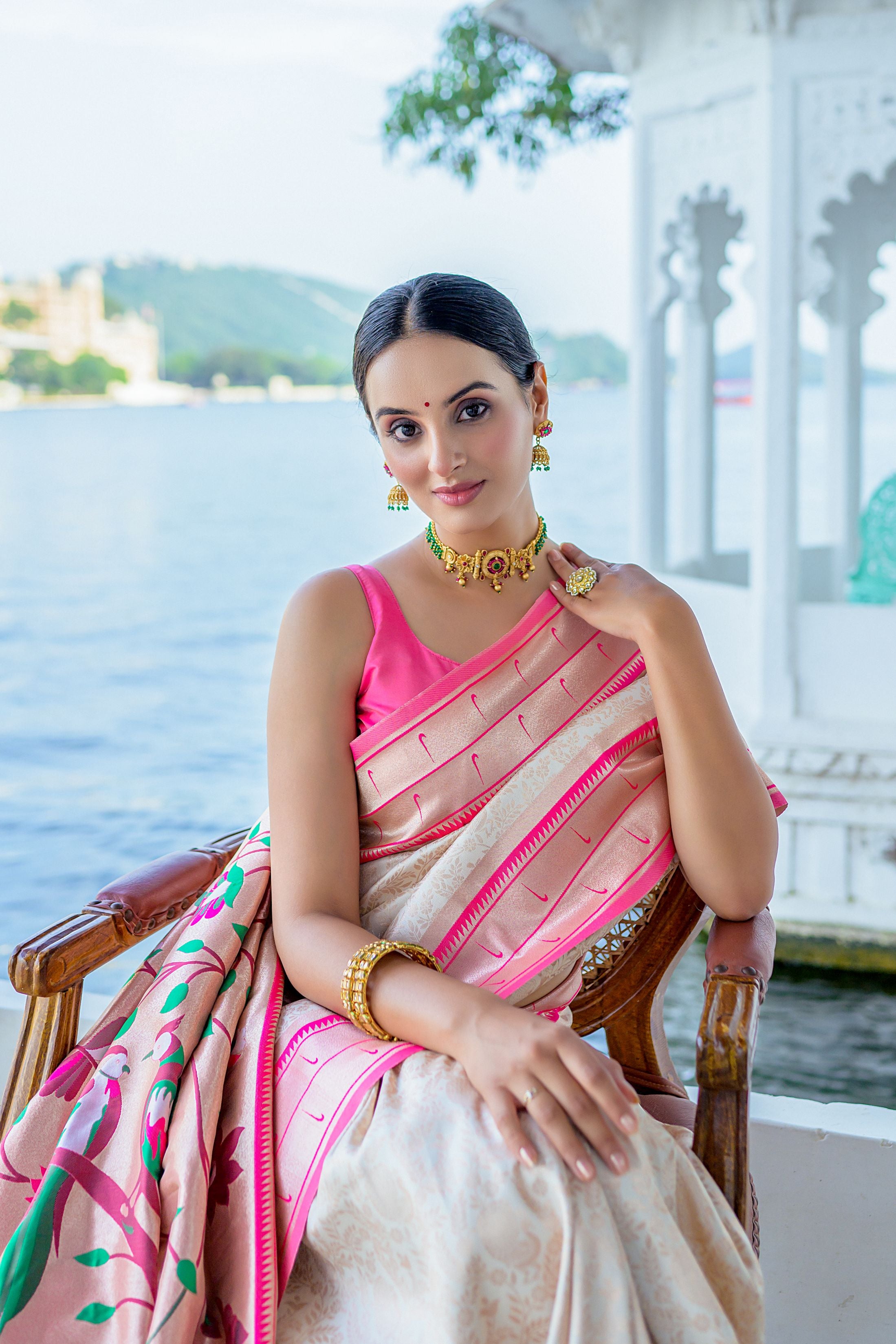 Vsaree Pink Soft Kanjivaram Silk saree With Contrast Border And Rich Paithani Pallu With Blouse For Women