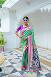 Vsaree Sea Green Soft Kanjivaram Silk saree With Contrast Border And Rich Paithani Pallu With Blouse For Women