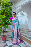 Vsaree Teal Soft Kanjivaram Silk saree With Contrast Border And Rich Paithani Pallu With Blouse For Women