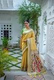 Vsaree Yellow Soft Kanjivaram Silk saree With Contrast Border And Rich Paithani Pallu With Blouse For Women