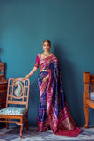 Vsaree Blue Soft Banarasi Silk Paithani Saree with Zari Weaving Pattern With Contrast Border And Rich Pallu With Contrast Blouse