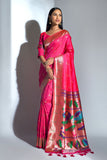 Vsaree Rani Pink Soft Banarasi Silk Paithani Saree with Zari Weaving Pattern With Contrast Border And Rich Pallu With Contrast Blouse