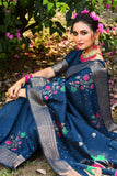 Vsaree Blue Tussar Silk Saree with Traditional Beautiful Madhubani Print On Pallu And Blouse