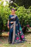 Vsaree Blue Tussar Silk Saree with Traditional Beautiful Madhubani Print On Pallu And Blouse