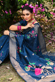 Vsaree Blue Tussar Silk Saree with Traditional Beautiful Madhubani Print On Pallu And Blouse