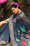 Vsaree Grey Tussar Silk Saree with Traditional Beautiful Madhubani Print On Pallu And Blouse