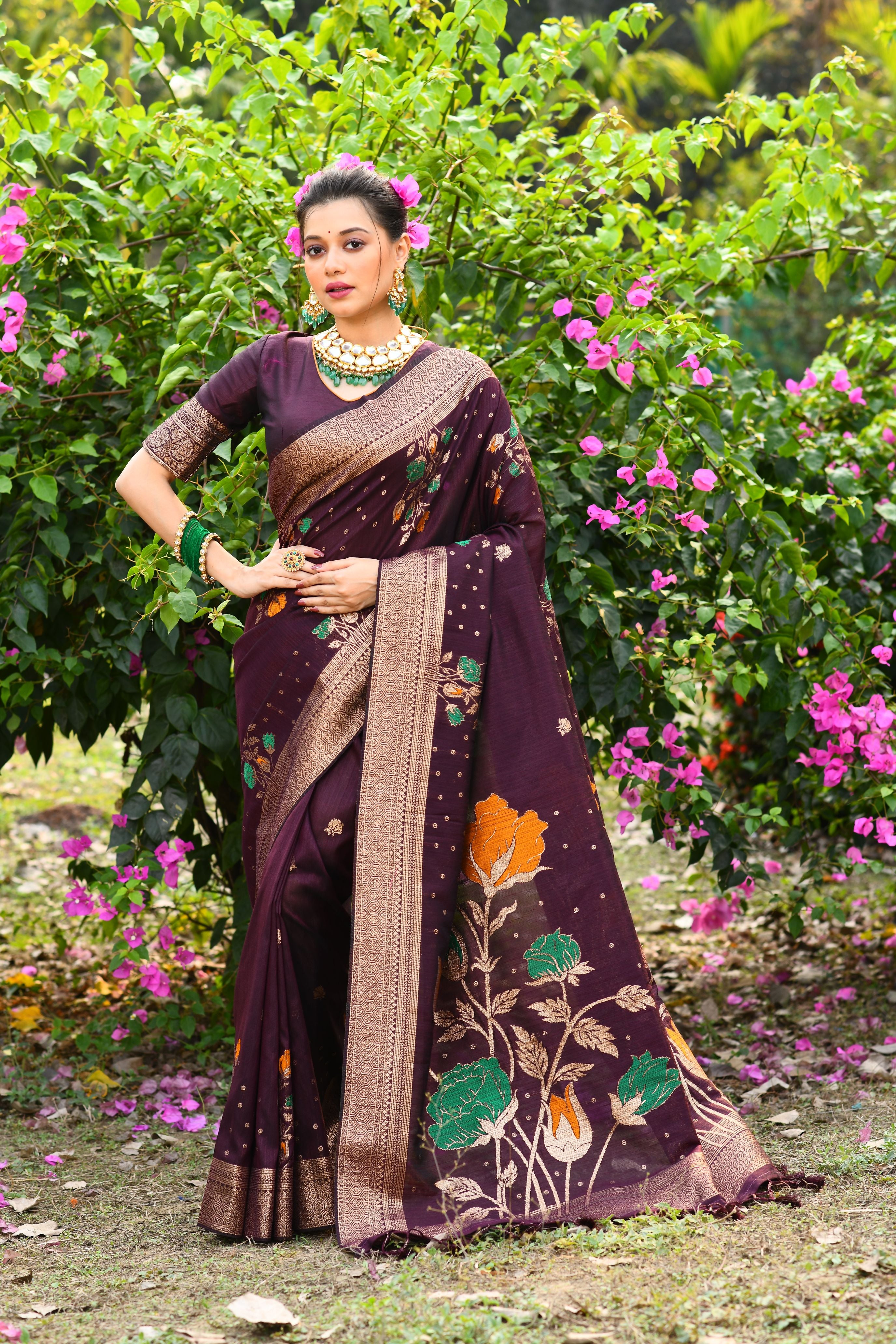 Vsaree Wine Tussar Silk Saree with Traditional Beautiful Madhubani Print On Pallu And Blouse