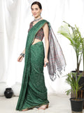 Vsaree Green Linen Cotton Saree And Bandhani Prints And Woven Border And Fancy Pallu With Blouse For Women