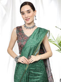 Vsaree Green Linen Cotton Saree And Bandhani Prints And Woven Border And Fancy Pallu With Blouse For Women