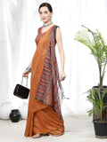 Vsaree Mustard Linen Cotton Saree And Bandhani Prints And Woven Border And Fancy Pallu With Blouse For Women