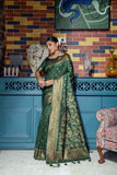 Vsaree Green Raw Silk Saree With All Over Zari Weaving Pattern And Zari Border And Blouse