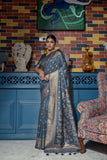 Vsaree Grey Raw Silk Saree With All Over Zari Weaving Pattern And Zari Border And Blouse