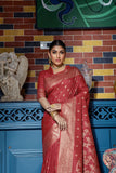 Vsaree Maroon Raw Silk Saree With All Over Zari Weaving Pattern And Zari Border And Blouse