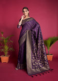 Vsaree Purple Raw Silk Saree With All Over Zari Weaving Pattern And Zari Border And Blouse